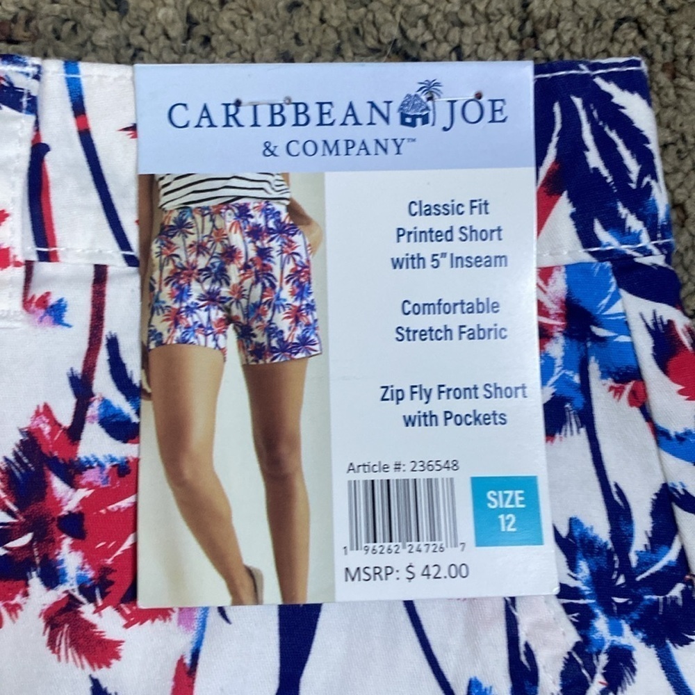 Caribbean Joe & Co Palm Tree Print Shorts Lightweight Cotton Spandex Sz 12 NWT - Picture 4 of 7